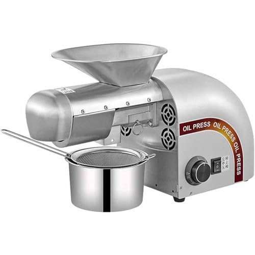 PixCy Pressa Olio in Acciaio Inossidabile,Macchina La Pressa Dell'olio Automatica Commerciale,1250w Frantoio Automatico,in Acciaio Inox,per Olio Automatico,per Semi,5-8 kg All'ora,Silver-220V