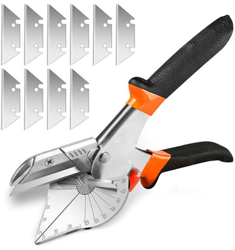 Forbici ad Angolo Multifunzione, Cesoie da 45 a 135 Gradi, Forbice per PVC, Cesoia per Guarnizioni con 10 Lame di Ricambio Utensile da Taglio