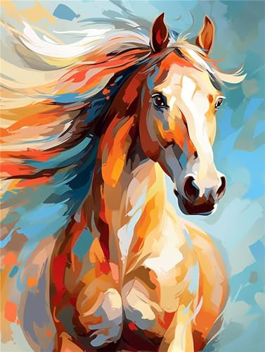 Malen Nach Zahlen Pferd, 60x80cm DIY Malen Nach Zahlen Erwachsene Farbe, DIY Kreativ Set für Erwachsene Handgemalt Ölgemälde Kits auf Leinwand Geschenk, Acryl-Malen Nach Zahlen für Wanddeko Geschenke