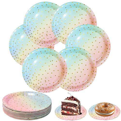 HJJMN 50 Pezzi Piatti Carta Colorati, Stoviglie per Feste 18CM, Stoviglie Usa e Getta Compleanno, Piatti Carta USA E Getta Rotondi Per Matrimoni, Compleanni, Feste e Picnic