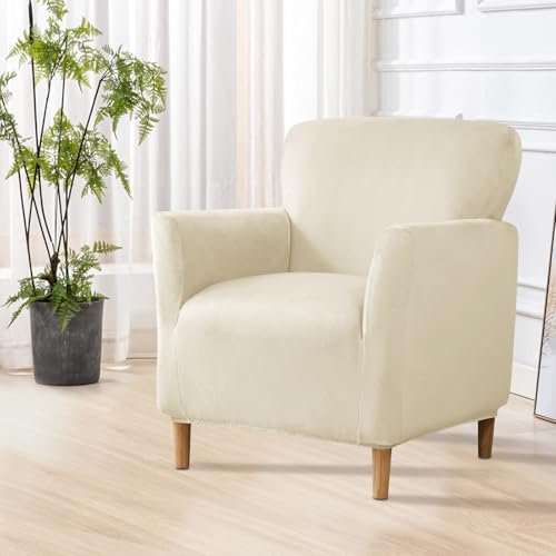 SHANNA Bankett Luxus Sesselbezüge: Moderne Samt 1Stück Stuhlhussen Super Weicher Rutschfester Einfarbige Sesselbezug für Wohnzimmer (Beige)