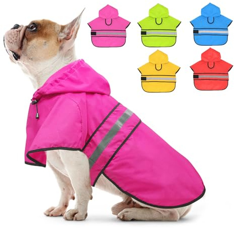 Candofly Dog Raincoat Reflective Dog Rain Jacket Waterproof Hooded Ponch Rain Coat for Small Medium Large Dogs (Pink, Medium)