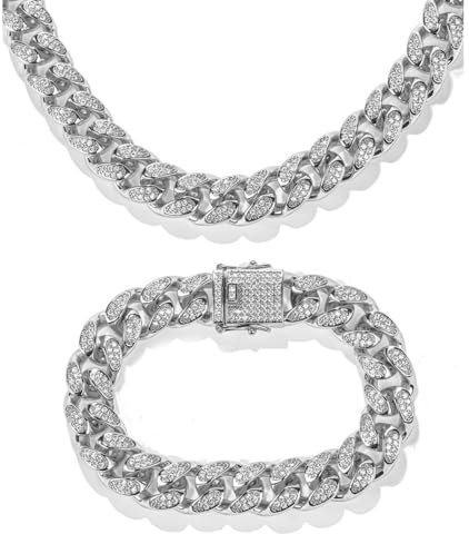 Bieiyhe Cuban Link Chain Iced Out Halskette - Hip Hop Tennis Kette Mit Diamant, Miami Kubanische Armband Jewelry Set