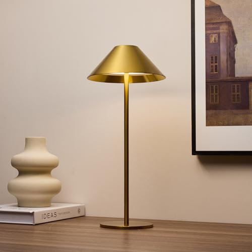 Bojim Lamparas de Mesita de Noche Mesa Sin Cable, Lámparas LED Recargable con USB Inalambrica, Lamps Luz Tactil Table de Bateria, Candeeiro para Exterior Portatil Interior, IP54, Metal, Dorado