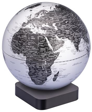 TROIKA Globus MAGNA ECO matter Globus silberne Meere schwarze Landflächen Karte Ø 30 raffinierter magnetischer Standfuß aus recyceltem Material in Schwarz – 3D Druck