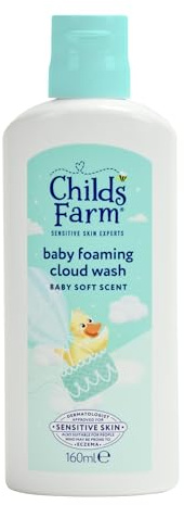Childs Farm Baby Foaming Cloud Face & Body Wash, Baby Soft Scent | Tear-free, Gently Cleanses & Soothes | Suitable for Newborns with Dry, Sensitive Skin, 160ml