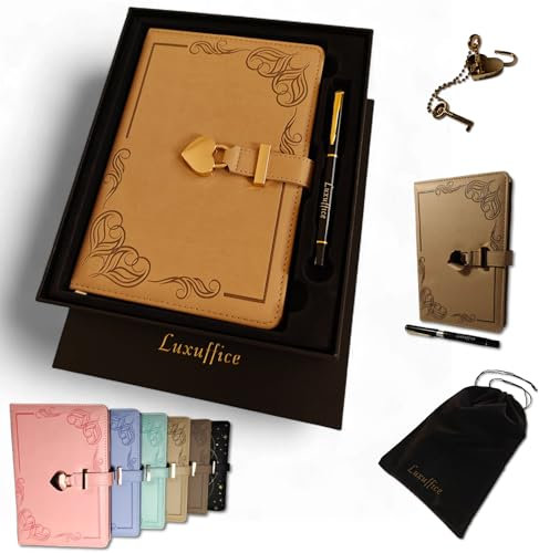 Girls Diary with Lock and Key – Premium Journal Gift Set with Pen, Fabric Pouch & Spare Lock – PU Leather Diary with Gold Foil Paper – 192 Lined Page Lockable Diary – A5 Diary for Women (Beige)