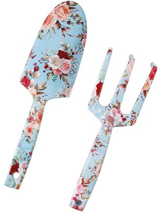 Ensemble d'outils de jardinage pour femme - Truelle à main - Durabilité - En acier inoxydable - Avec imprimé floral unique - Pour diverses tâches