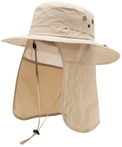 TOP-EX män och kvinnor solhatt med UV-nackskydd, vattentät safari utomhushatt för sommar, vandring, UPF 50+ fiskarhatt med brett brätte, regnhatt och solhatt, Nackskydd_beige, L-XL