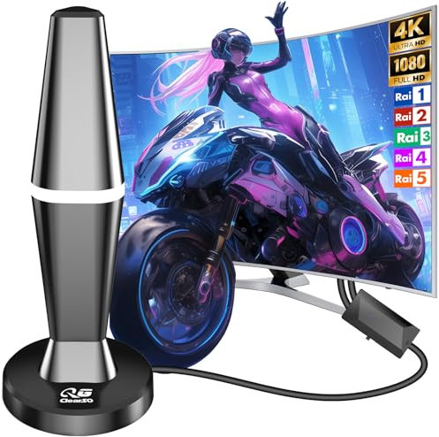 Antenna TV Interna,2025 Antenna TV Interna Amplificata Potente Ricezione 360° fino a 450 km con Base Magnetica,Supporta 4K/1080p/VHF/UHF, DVB-T/DVB-T2– Ideale per Smart TV e Uso Portatile.