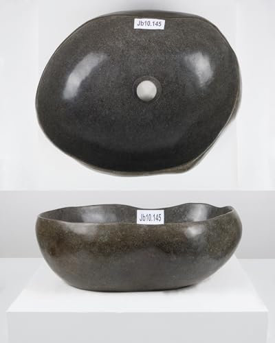 40 cm rund Naturstein Waschbecken grau von WOHNFREUDEN - Stein Aufsatzwaschbecken Naturstein Waschbecken Badezimmer Waschbecken Bad Handwaschbecken
