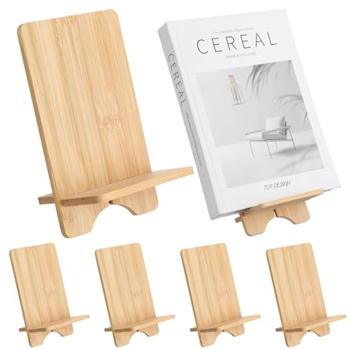 Memorywuu 4 Pcs Bamboo Book Stand for Display Book Holder Easel Stand Collector Display Back to School Gift for Home Office Album Cd Magazine Comic Postcard Picture Artworks