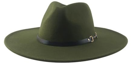 WUFANGBU Fedora Trilby Filzhut Hut Zylinder Mit Breiter Krempe Jazzhut Cowboyhut Retro Mode Gürtel Dekoration Hut Zylinder M (56-58Cm) Militärgrün
