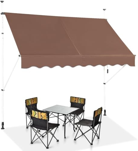 GOPLUS Toldo Retráctil Manual Impermeable (Marrón, 2 m) | Toldo Enrollable con Manivela y Altura Ajustable de 2-3 para Terraza, Balcón y Jardín