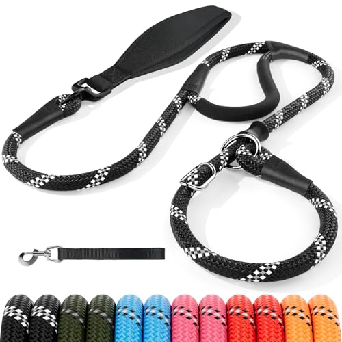 Kdsvakd Slip Lead for Dogs, 1.2M/1.5M/1.8M No Pull Training Leash with Double Comfortable Handles and Collar Attachment, Highly Reflective Strong Puppy Rope Leads for Small Medium Dog