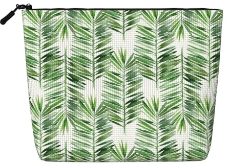 FEYUNYAN Water-Resistant Cosmetic Pouch Organizer for Women Travel, Makeup Bag with Zipper, Lightweight Daily Essentials Pouch for Toiletries Art Supplies Storage, Palm Tree Fake Hemp Makeup Bag