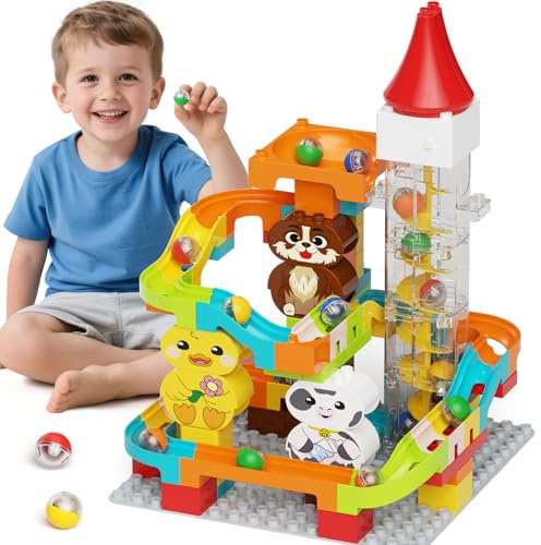 92pcs Murmelbahn Electric Toys con ascensor motorizado, construcción kit móvil perpetuo, bloques STEM para niños, juego de aprendizaje ilimitado