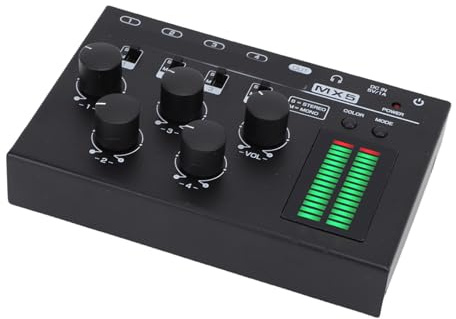 SPYMINNPOO Mini Mixer a 4, Mixer Audio Compatto Display a LED, per Telefono CD PC con Interruttore Mono Stereo, Alimentato USB