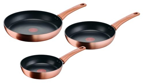 Lagostina Rosé, Set di 3 Padelle Antiaderenti Ø 20/24/28 cm, Rivestimento Titanium, Indicatore di Calore Thermo-Signal, Manico Rivettato, Compatibile con Induzione, Colore Oro Rosa