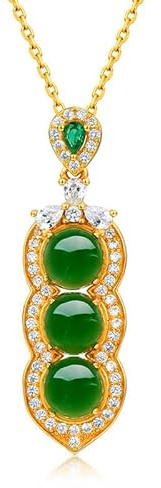 Collar Colgante de Frijoles de Jade de Oro Real de Oro Real, Collar Elegante, Regalo de Jade para su Buena Fortuna