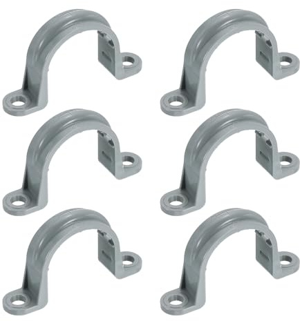 sourcing map Lot de 6 sangles de tuyau en PVC de 2,5 cm, colliers de serrage en plastique à double trou en forme de U avec nervures antidérapantes pour fixation de tuyau, tube, câble (gris)