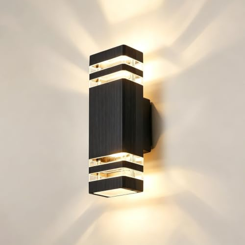 EBION Außenwandleuchte, Up Down Aussenlampe Wand GU10, IP54 Wandleuchte | Außenlampe aus Aluminium, Outdoor Lampe, Wandlampe Außen/Innen für Eingang, Terrasse, Garten, Schwarz (Ohne Leuchtmittel)