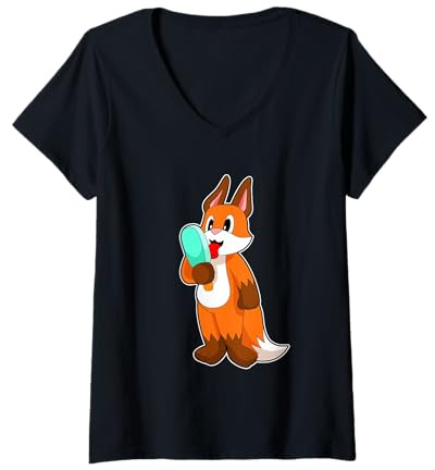 Femme Renard Bâtonnet glacé T-Shirt avec Col en V