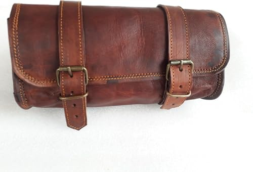Vintage Motorcycle Genuine Goat Leather 2 Strap Buckle Closure Tool Brown Bag Quick Release Clasp REINFORCED for handlebars,Forks, Sissy Bar - 10