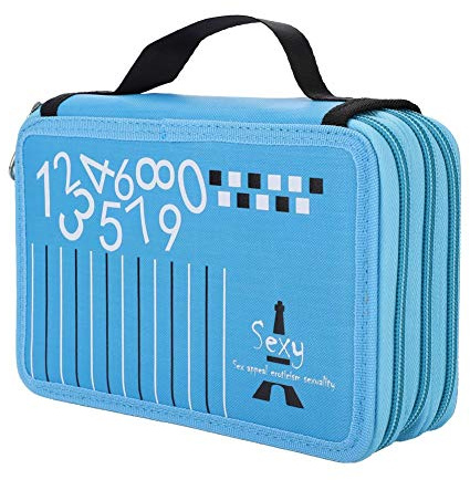 DUBENS 52 Slots Federmappe, große Kapazität Bleistift-Beutel Studenten Stationäre Farbige Farbstifte Halter Case Federtasche Schüleretui Federmäppchen (Blau)