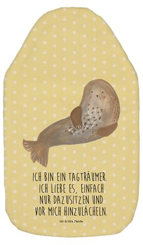 Mr. & Mrs. Panda Wärmflasche Robbe Lachen - Geschenk, Wärmekissen, Gute Laune, Kleine Wärmflasche, Bettflasche, Strand, lustige Sprüche, Tiere,