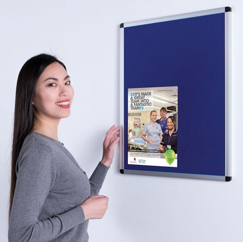 Wonderwall Premium Felt Notice Board 60 x 45cm, Blue, Aluminium Frame | Blue felt pin board for notes and displays, pinnable anti fade surface, aluminium frame with concealed corner fixings