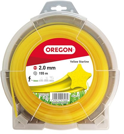 Oregon Filo per Decespugliatore a Forma di Stella con 5 Bordi Taglienti in Nylon Professionale, per una Finitura Pulita, Adatto a Tutti i Decespugliatori Standard, 2 mm - 155 m, Giallo (‎69-448-Y)