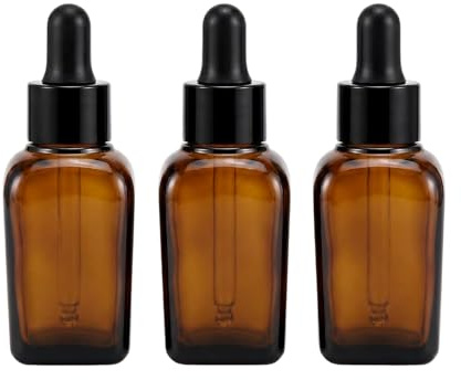 ericotry 3PCS 50ml Empty Refillable Square Amber Glass Droppers Essential Oil Bottles Aromatherapy Cosmetics Elite Fluid Container Jar Pot Holder with Glass Eye Dropper and Rubber Bulb