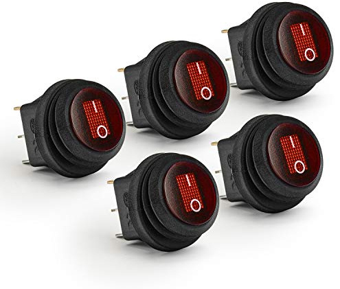 APIELE 5 Stücke Wasserdichter runde Kippschalter,2 Position EIN-Aus mit LED-Schalter SPST 3 Pins Wippschalter,12V 20A Taste Rocker Kippschalter Für Auto, Boot, Haushaltsgeräte KCD1-8-101NW (rot)