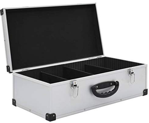 Bulufree CD-Hülle CD-Flightcase DVD-Aufbewahrungsbox für 80 CDs/Disks, abschließbare Tragetasche aus Holz mit Griff, ABS mit Aluminiumverkleidung, Silber