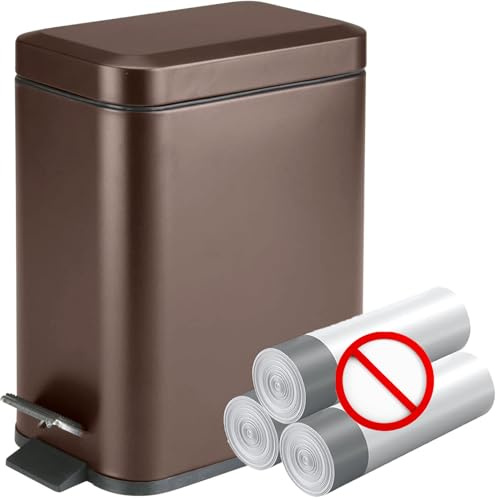 Homie Soft Close, Slim Trash Can 1.6 Gallon with Anti - Bag Slip Liner and Lid, Use as Mini Garbage Basket, Slim Dust Bin, or Decor in Bathroom, Restroom, Kitchen, or Bedroom (Bronze)