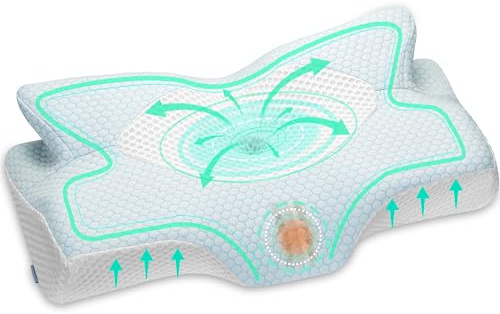 Elviros Cuscino in Memory Foam Ortopedico Cervicale per Dolore al Collo Cuscino Ergonomico per Dolore alla Spalla Cuscino di Sostegno del Collo, Blu, 53.8 x 11/9 x 33 cm