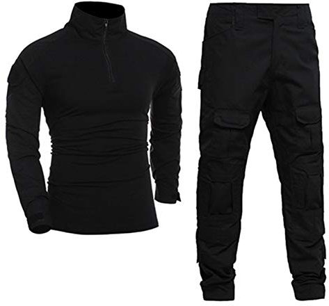 Homeilteds Männer Tactical Uniformen Militärische Kleidung Armee-Grün Kampfanzug Sets Sonder Airsoft T-Shirts Paintball-Hosen Mit Pads Waistcoat (Color : Black, Size : XXL)