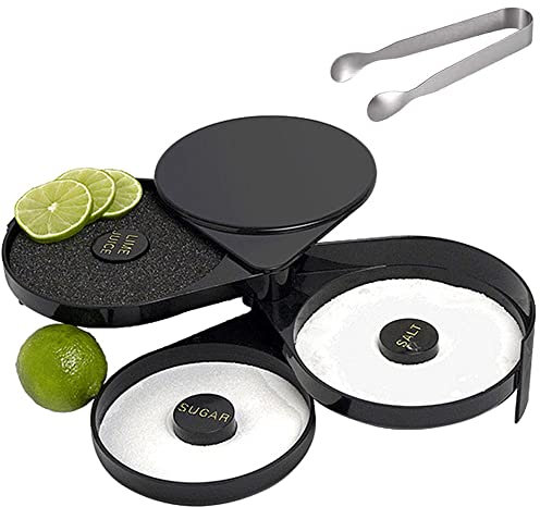 Bar Glass Rimmers Salters, Margarita Cocktail Salt and Sugar Glass Rimmer with 2 Sets Ice Cube Clips Cocktail Margarita Glass Rimmer for Bartender Tool