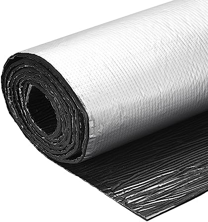 uxcell Insulation Sheet, 3meterx0.5mx5mm Self-Adhesive Embossed Aluminum Foil Waterproof Heat Resistant Thermal Barrier, for Roof Wall HVAC Duct Pipe, Rubber Foam