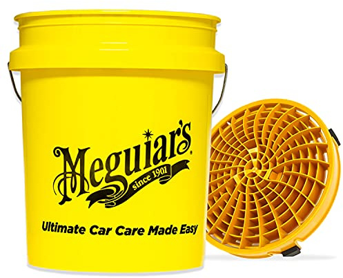 detailmate Autowäsche Set: Meguiars gelber Wasch Eimer 5 Gallonen (19 l) mit Detail Guardz Dirt Lock Wascheimereinsatz Gold für eine kratzerfreie Handwäsche