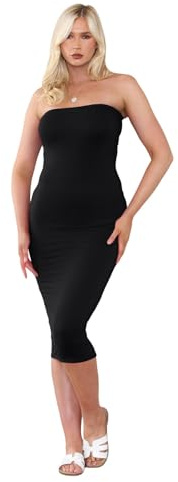 Hamishkane Damen Bandeau-Kleid, trägerlos, Stretch, lang, figurbetont, Midi-Kleid, Schwarz, M, 38-40