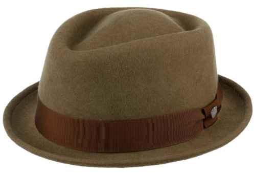 LIERYS Classic Porkpie Wollfilzhut Damen Herren Made in Italy Wasserabweisend Packable Musikerhut Sommer Winter Oliv M (56-57 cm)