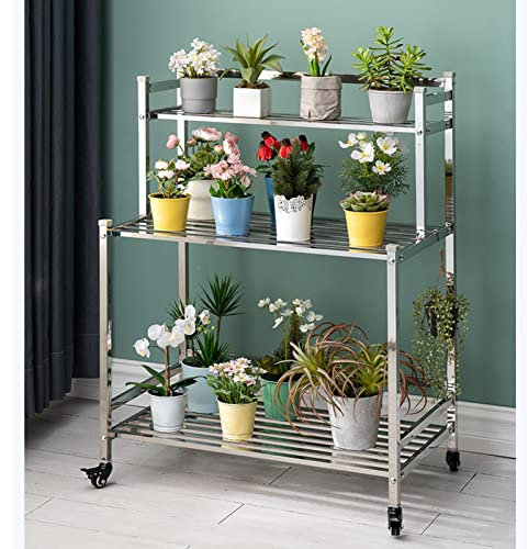 WYFZT Pflanzentreppe Pflanzenständer Blumenständer Blumentöpfe Halter für Innen Außen Garten, Hoch Niedrig Tiered Blumentreppe Blumenbank Pflanzenregal, Edelstahl, 3-Tiere (Size : 100x48x99cm)