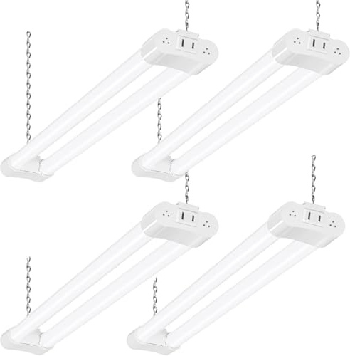 hykolity 4 Pack Linkable LED Shop Light for Garage, 2FT 22W Utility Light Fixture, 2500lm, 5000K Daylight LED Workbench Lighting with Power Cord, Hanging or Flush Mount, White - ETL