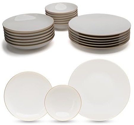 Vajilla Güral Porselen Atina Dinner Oro - 18 piezas para 6 personas -Vajilla Completa de Porcelana Blanca