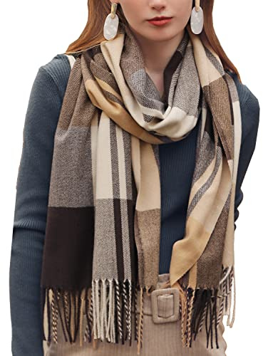 HYUET Sciarpa Donna Inverno Scialle in Cashmere Scozzese Quadri Elegante Lungo Morbida Stole Sciarpe Tartan Wrap Maglia Scialle Inverno Poncho Stola Pashmina con Nappa per Donna Uomo