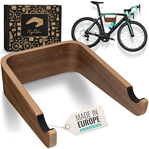 madeco Fahrrad Wandhalterung Holz - FlyBike M Nussbaum - Design Fahrradhalterung Wand Aufhängung für Wohnung - Rennrad, Gravel Bike, Mountainbike, Fixie, Singlespeed Fahrradhalter