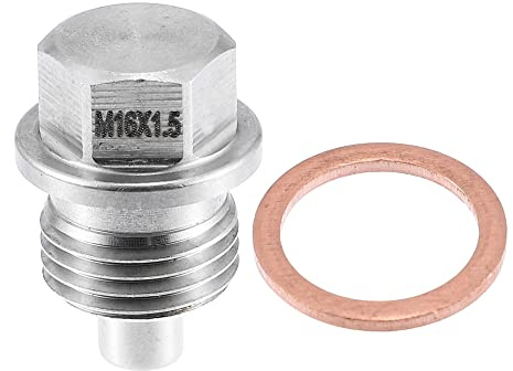 A ABSOPRO Ölablassschraube Magnetisch 1pc Für Ölwanne Edelstahl | Silber, Kupferdichtring, Gewindegröße M16x1,5, Länge 28mm, Für Toyota, Für BMW, Für Subaru, 1x Dichtring