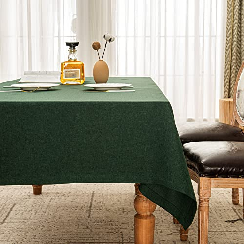 Tischdecke in Dunkelgrün 145 x 300 cm, in breiter Ausführung, Leinenlook | Rechteckig, wasserabweisend，bügelfrei, waschbar, Restaurant, Küche, Party, Dekorativ, Weihnachten, Neujahr, Café, Garten